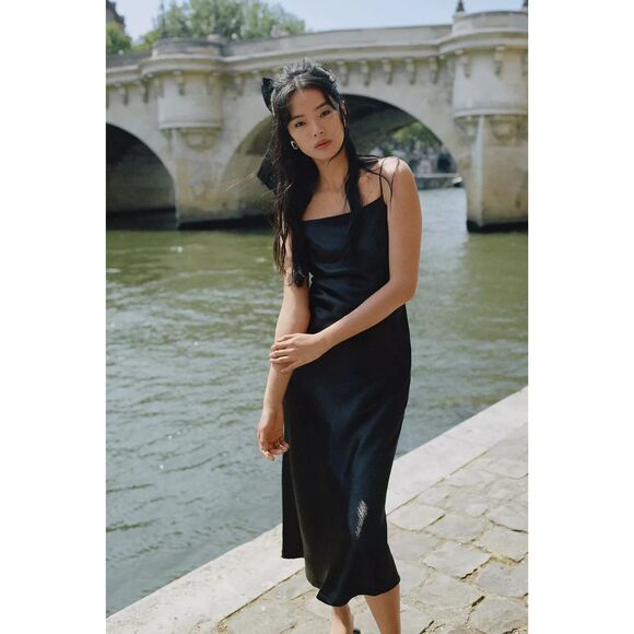 Anthropologie Cowl-Neck Slip Dress Black XS NWT - Picture 4 of 4